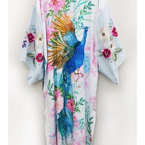NWT 🔥 Aratta Blue and Peacock morning glory Kimono Resort Dress